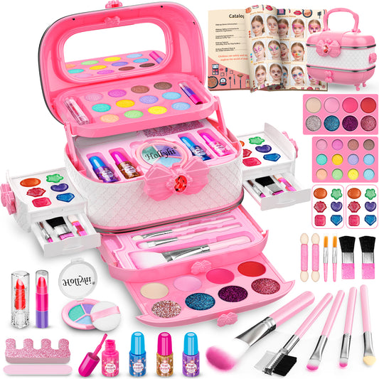 58 Pcs Kids Makeup Toys Kit for Girls, Real Washable Make Up Set
