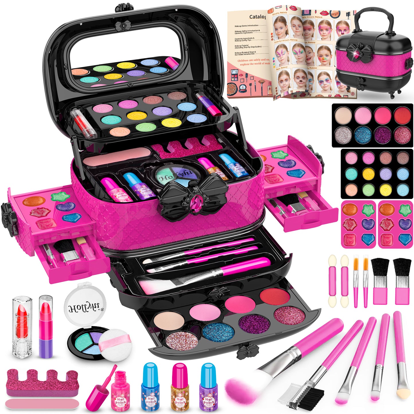 58 Pcs Kids Makeup Toys Kit for Girls, Real Washable Make Up Set