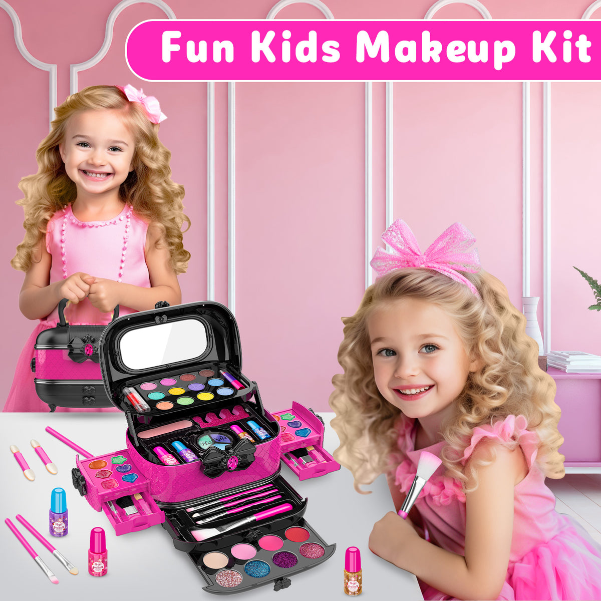 58 Pcs Kids Makeup Toys Kit for Girls, Real Washable Make Up Set