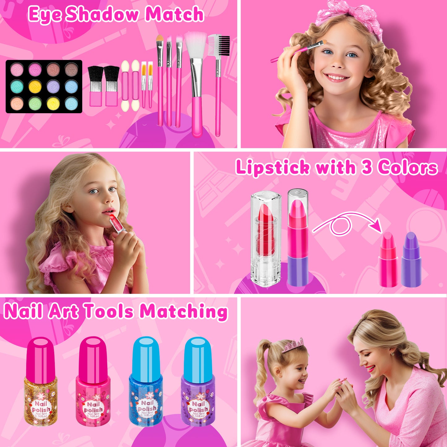 58 Pcs Kids Makeup Toys Kit for Girls, Real Washable Make Up Set