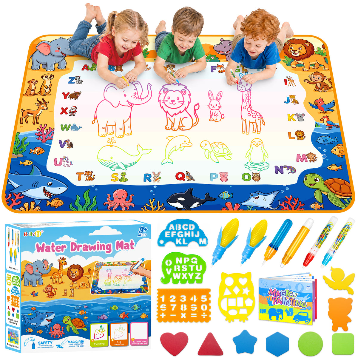 Water Doodle Mat, Kids Drawing Toys for 3 4 5 Year Old Boys Girls Gifts
