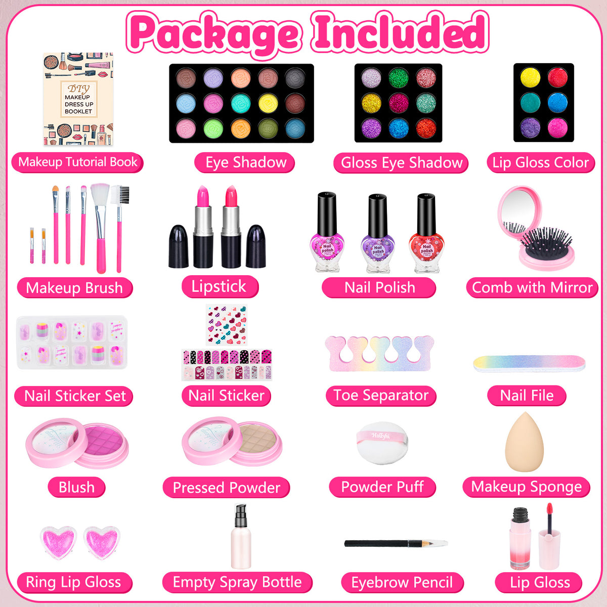 59 Pcs Kids Makeup Toys Kit for Girl, Non-Toxic Real Washable Pretend Set