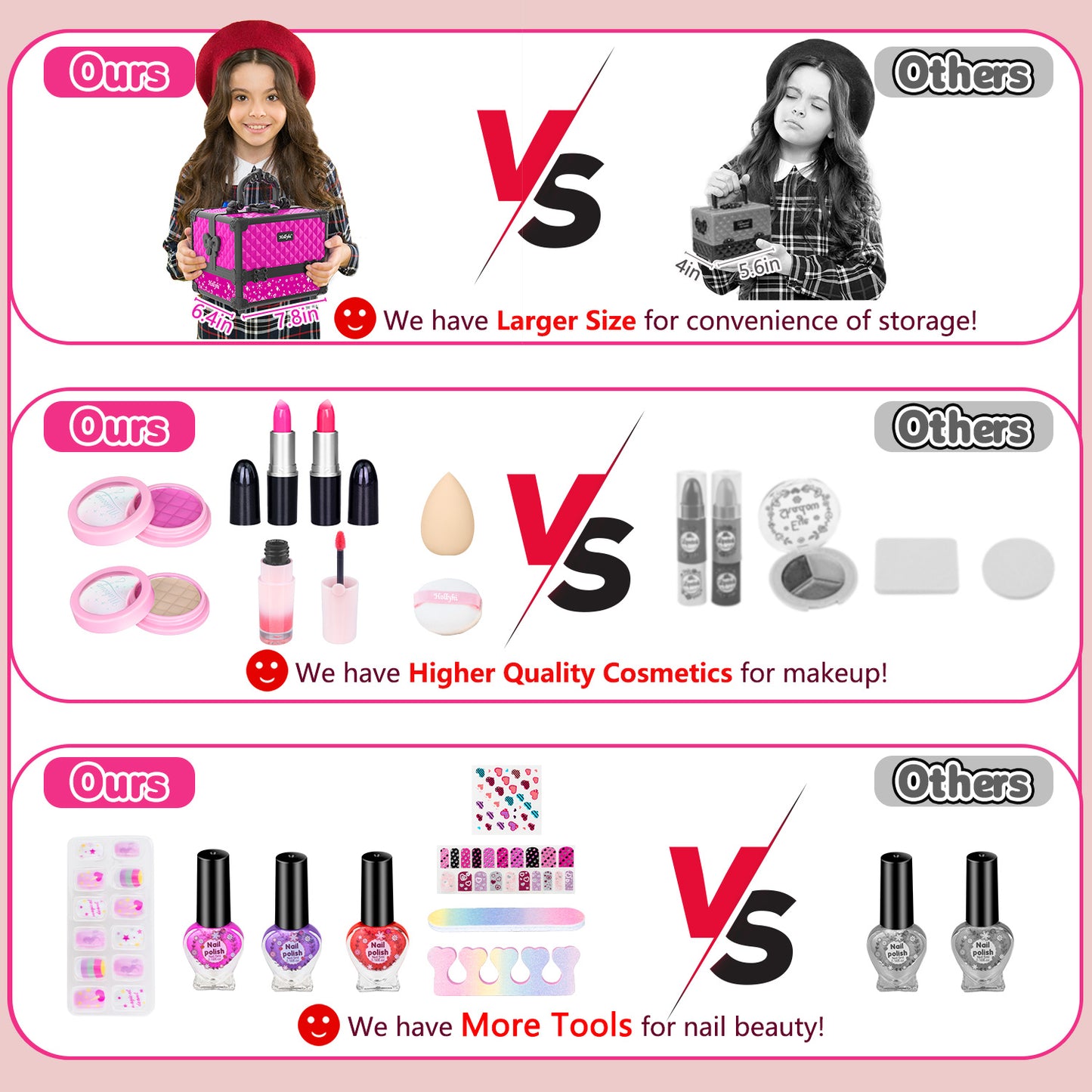 59 Pcs Kids Makeup Toys Kit for Girl, Non-Toxic Real Washable Pretend Set