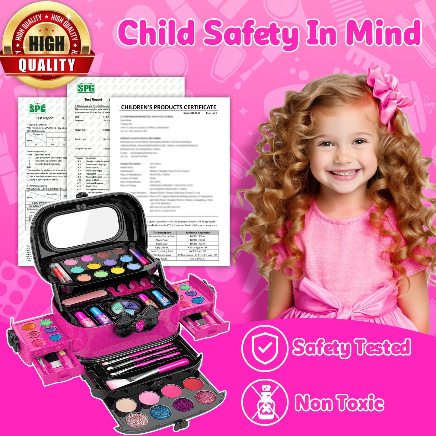 58 Pcs Kids Makeup Toys Kit for Girls, Real Washable Make Up Set