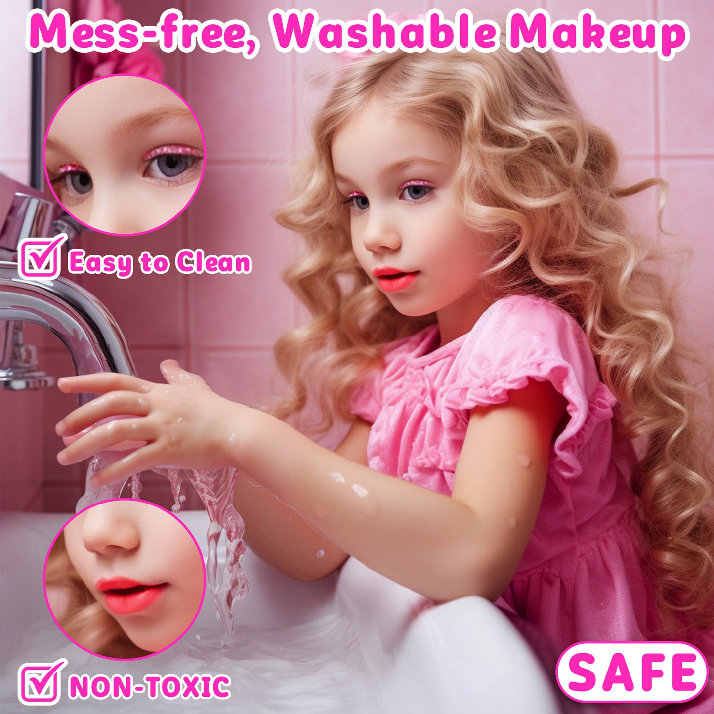 58 Pcs Kids Makeup Toys Kit for Girls, Real Washable Make Up Set