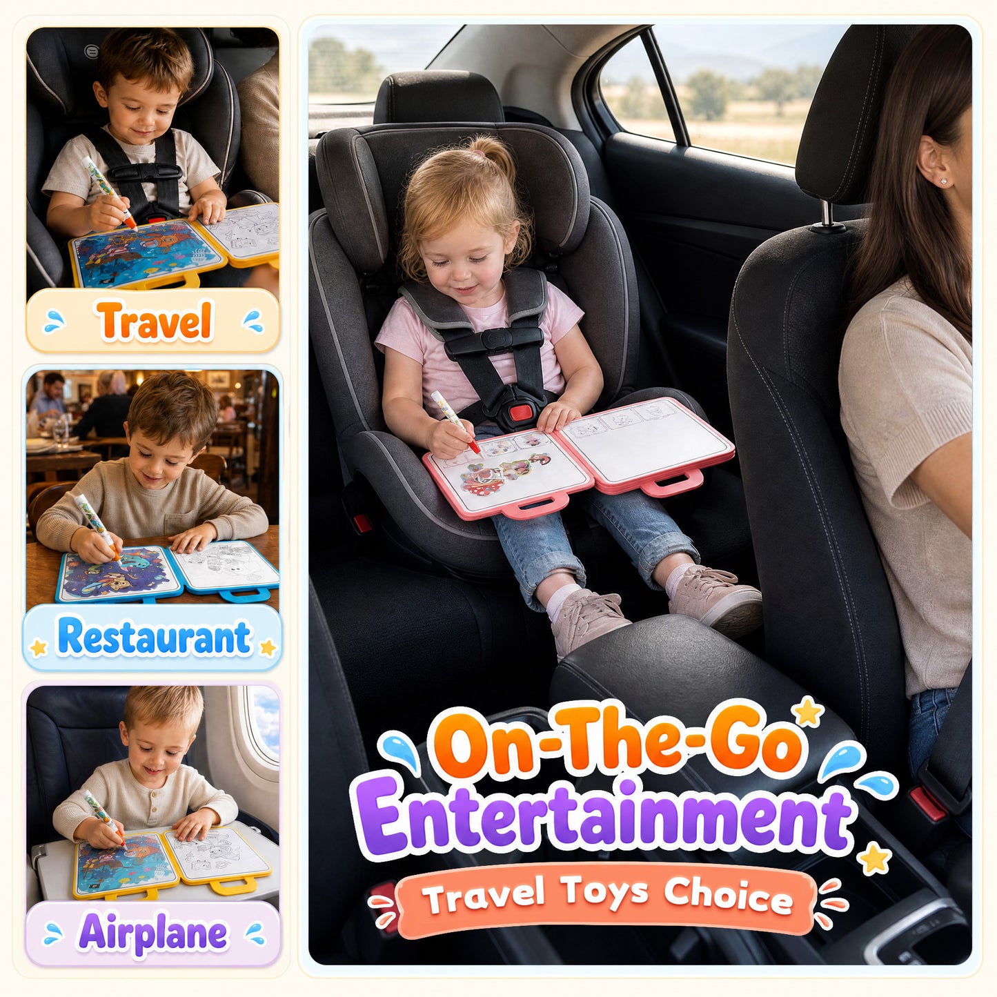 30 Pages Reusable Water Coloring Books, 3 Pack Travel Toy for Kids
