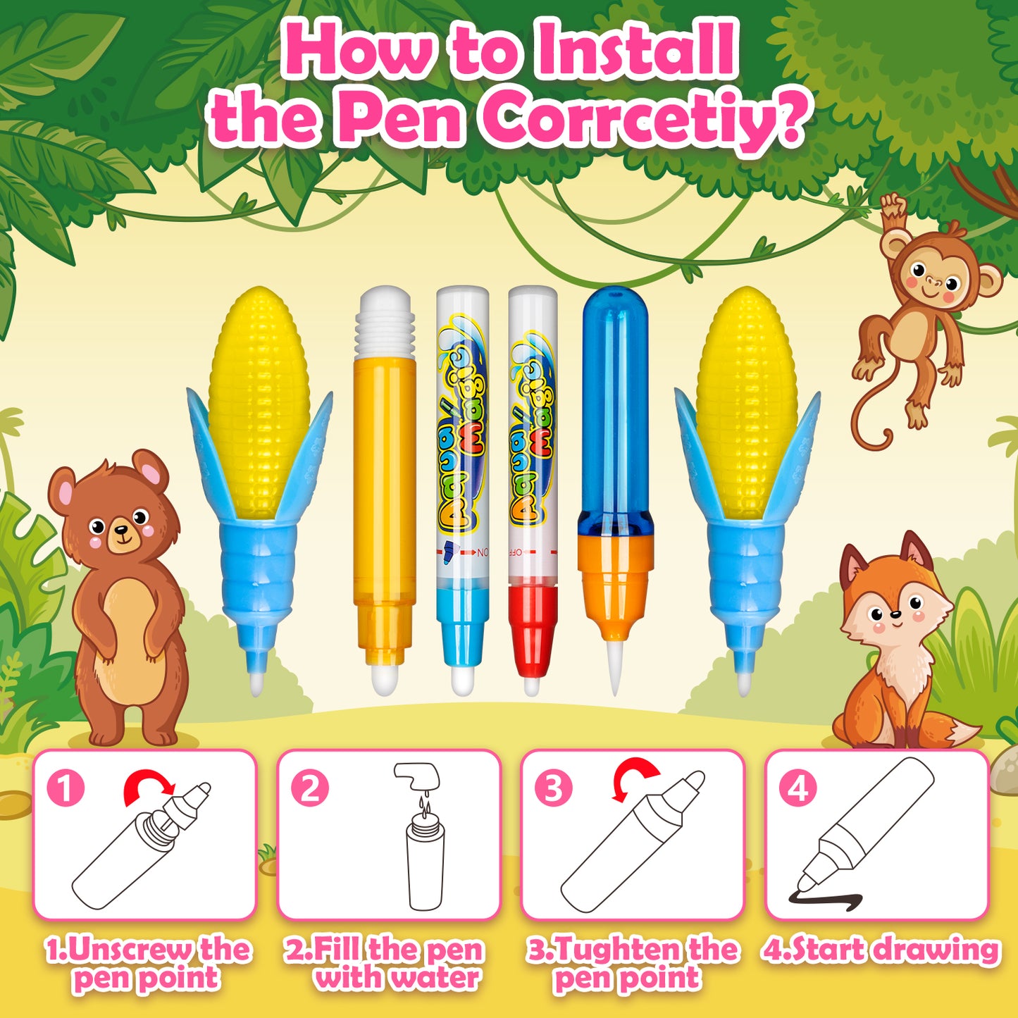 Water Doodle Mat, Kids Drawing Toys for 3 4 5 Year Old Boys Girls Gifts