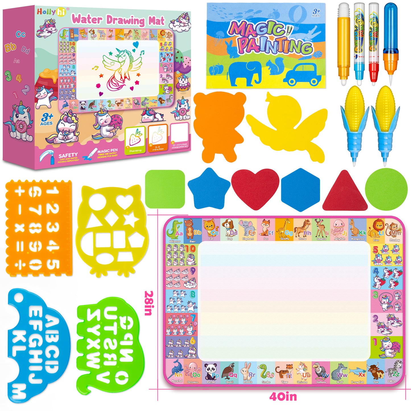 Water Doodle Mat, Kids Drawing Toys for 3 4 5 Year Old Boys Girls Gifts