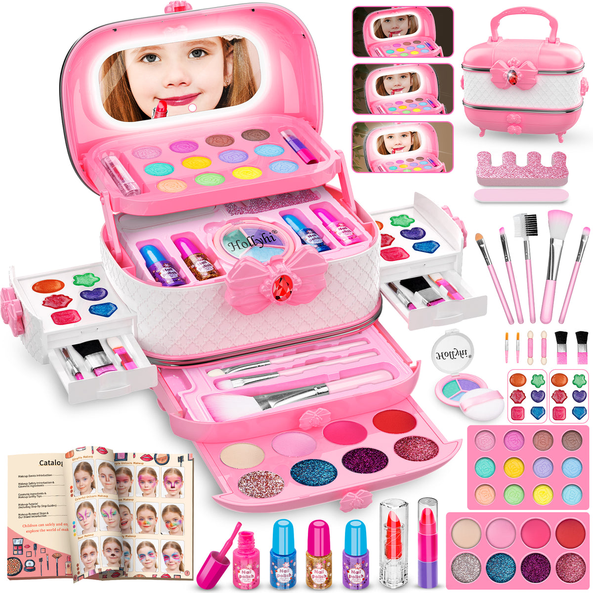 58 Pcs Kids Makeup Toys Kit for Girls, Real Washable Make Up Set
