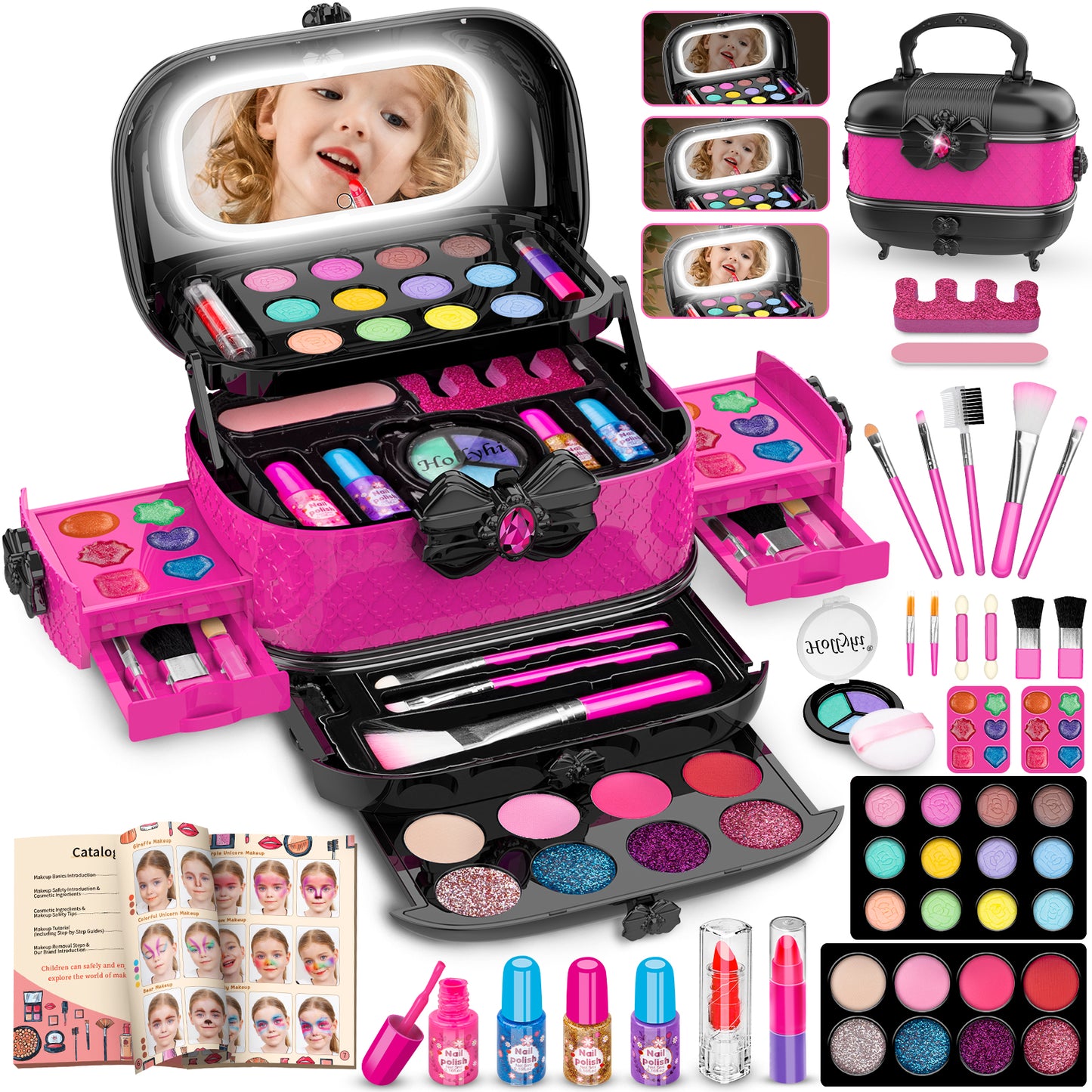 58 Pcs Kids Makeup Toys Kit for Girls, Real Washable Make Up Set