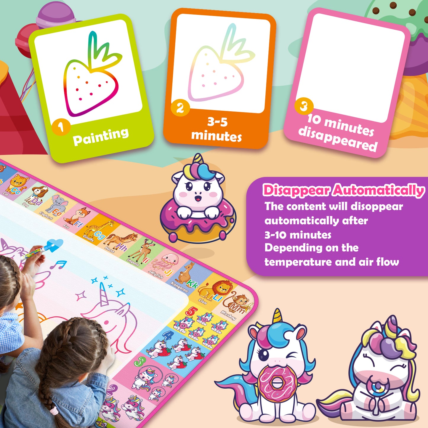 Water Doodle Mat, Kids Drawing Toys for 3 4 5 Year Old Boys Girls Gifts