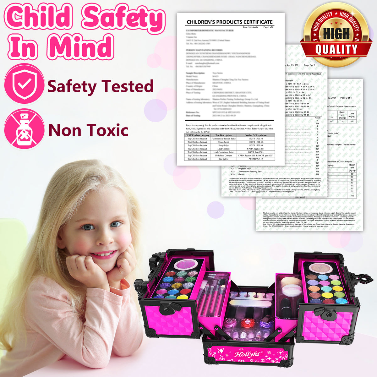 59 Pcs Kids Makeup Toys Kit for Girl, Non-Toxic Real Washable Pretend Set