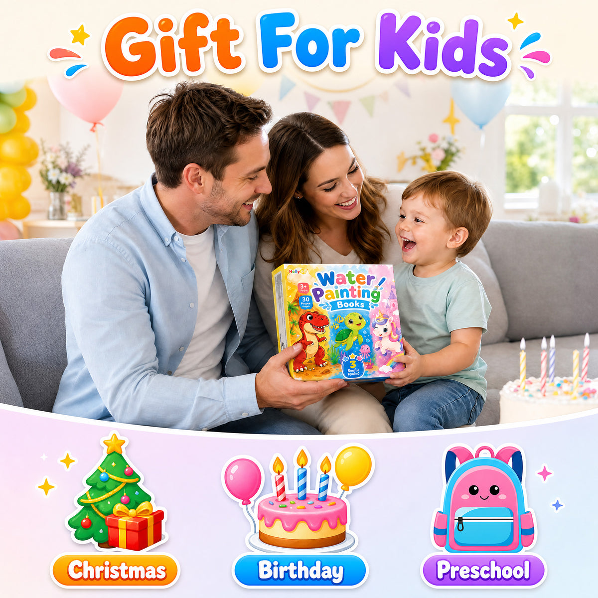 30 Pages Reusable Water Coloring Books, 3 Pack Travel Toy for Kids